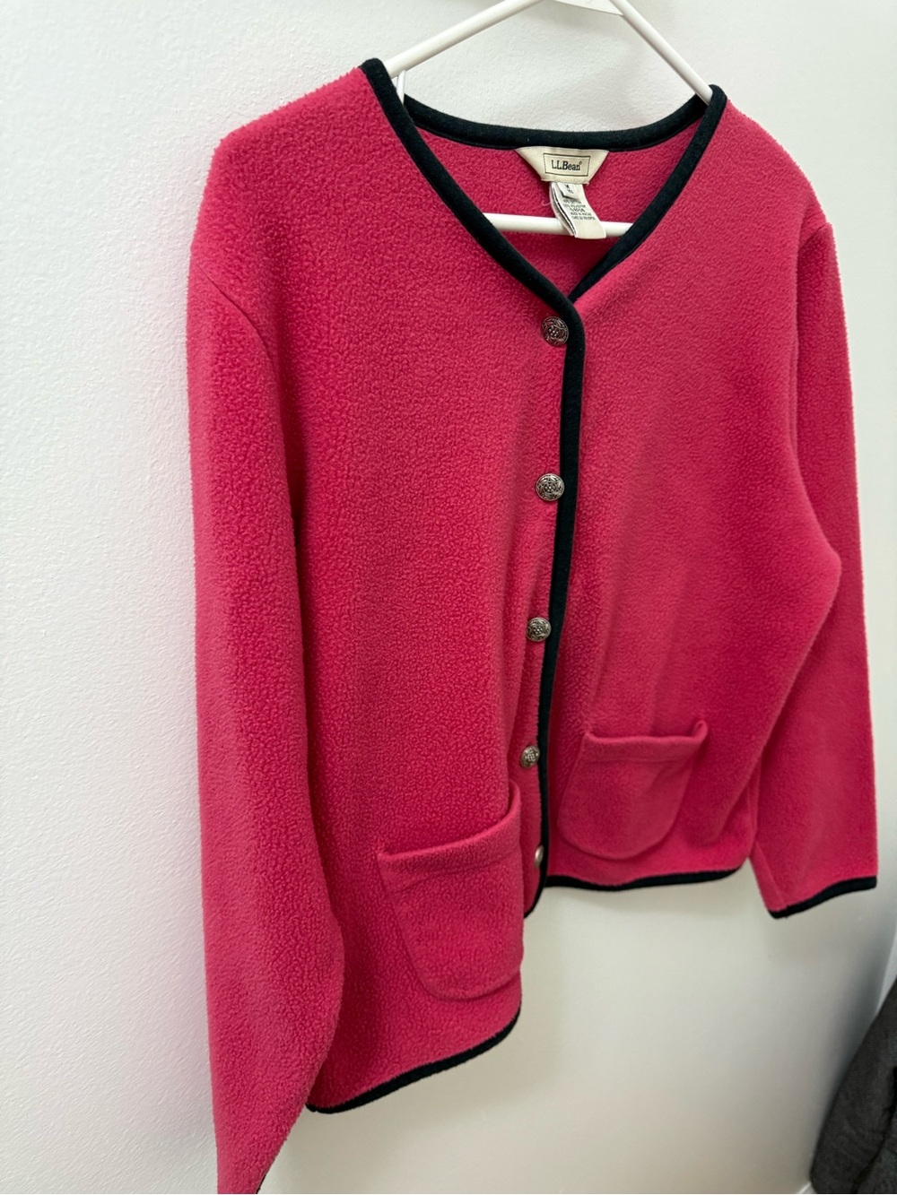 LL Bean Fleece Cardigan Shacket Berry Pink Buttons Pockets Sweater Sz M - Picture 6 of 9